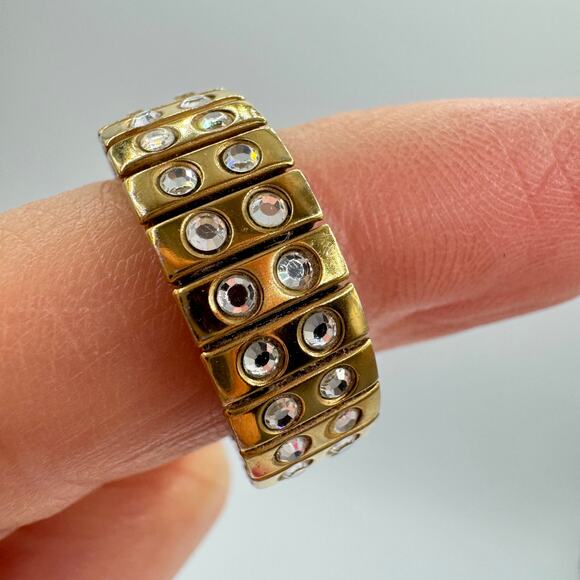 Swarovski Crystal Expansion Stretch Ring Gold Tone Swan Signed Expandable - Picture 2 of 13